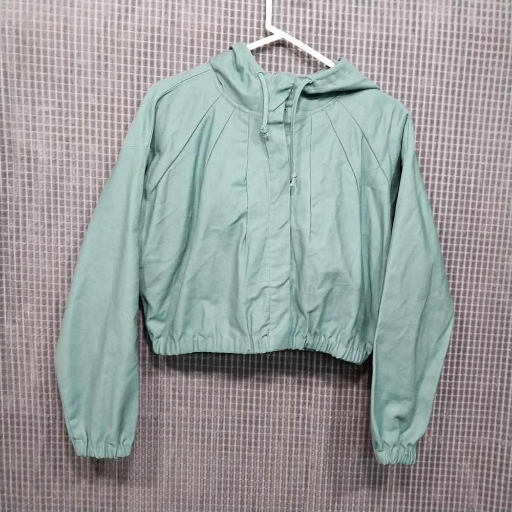 Forever 21 Women Hooded Windbreaker Jacket‎ Cropped Small Sage Green